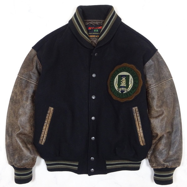 OLD McGREGOR オールド マクレガー 袖革スタジャン 黒x茶 size M Leather Stadium Jumper