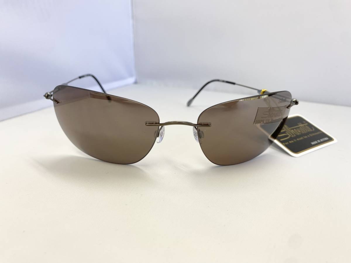 【Silhouette】新品 シルエット サングラス 8580 45 6051 チタン ふち無し オーストラリア産 ブラウン