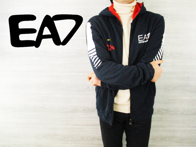 1463c EMPORIO ARMANI●エンポリオアルマーニ EA7 デカロゴ＜コットン スウェット ジャケット＞Lサイズ パーカー フーディー●Ricicli17