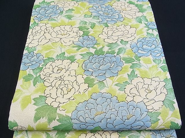 平和屋着物□六通柄袋帯 綴れ 牡丹尽くし 銀糸 逸品 km2071 袋帯