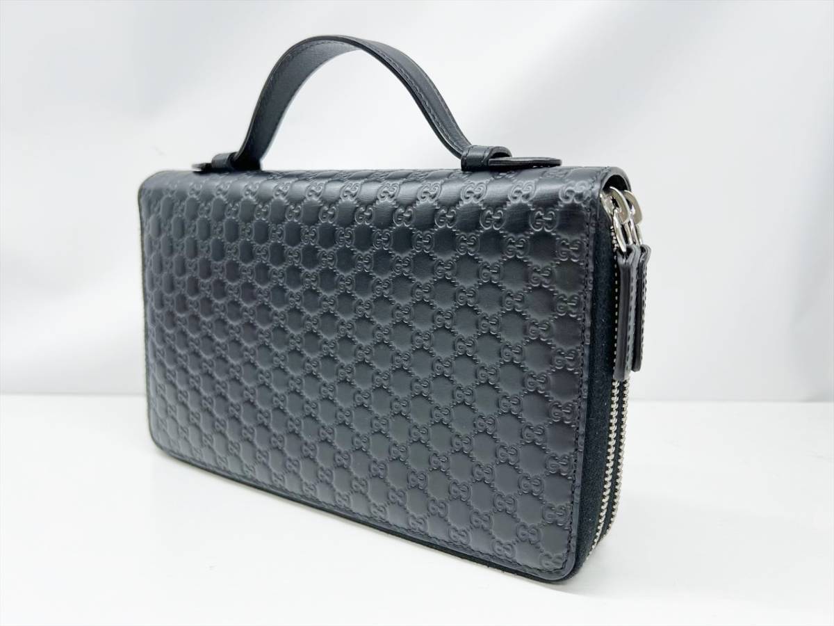 ほぼ未使用 美品 GUCCI グッチ マイクログッチシマ GG柄 オーガナイザートラベルバッグ ラウンド長財布 黒 449246