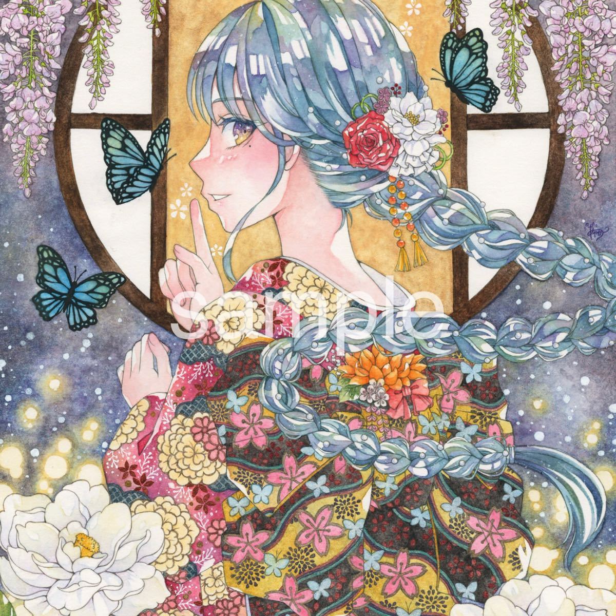 ポストカード 絵画 手描きイラスト 三つ編み オリジナル 水彩画 【公式