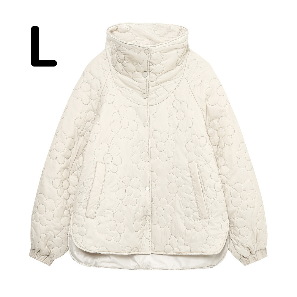 Lサイズ　フラワー　キルティング　アウター　ジャンパー　ハイネック　花柄　刺繍　韓国