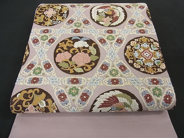 花美人□中国三大刺繍 相良刺繍 総刺繍 太鼓柄袋帯 鳳凰花