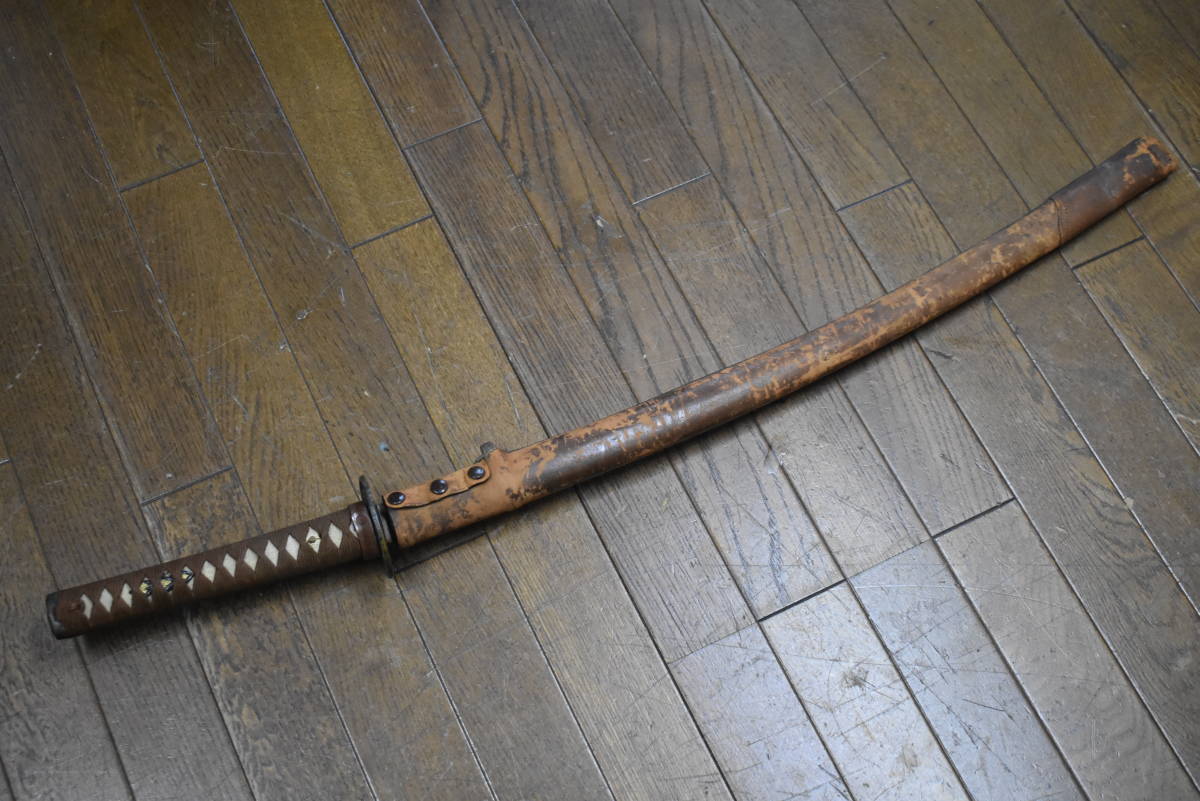 うぶ品 時代武具 刀装具 外装（4） 全長約96cm 鞘 柄 透かし銅鍔 目貫