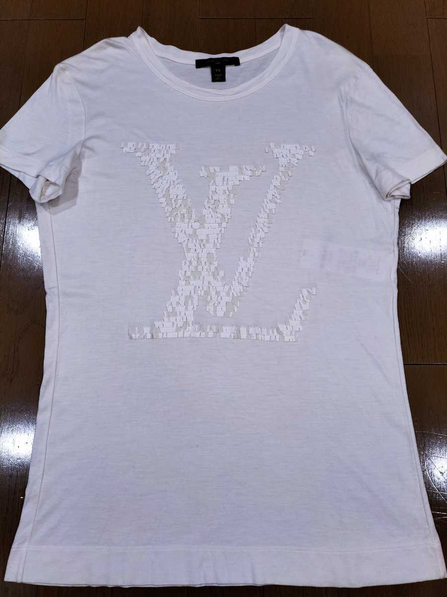 ルイヴィトン　Tシャツ 身幅約47cm　着丈約66cm　大きな作り スパンコールビッグLVロゴ　　シルクレーヨンやわらかストレッチ正規品1円スタ