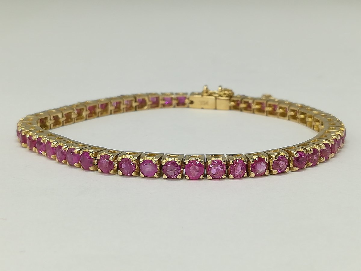 【ブレスレット】K14(刻印有）イエローゴールド　天然ルビー　ファンシーカット　テニスブレス　17㎝　15.01g　鑑別書付　SY02-SR5