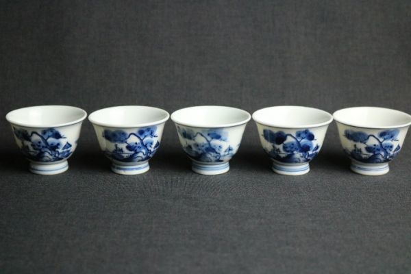 煎茶道具 虫明焼 蟹文 煎茶碗 五客 箱蓋無し V R8756 煎茶道具 虫明焼