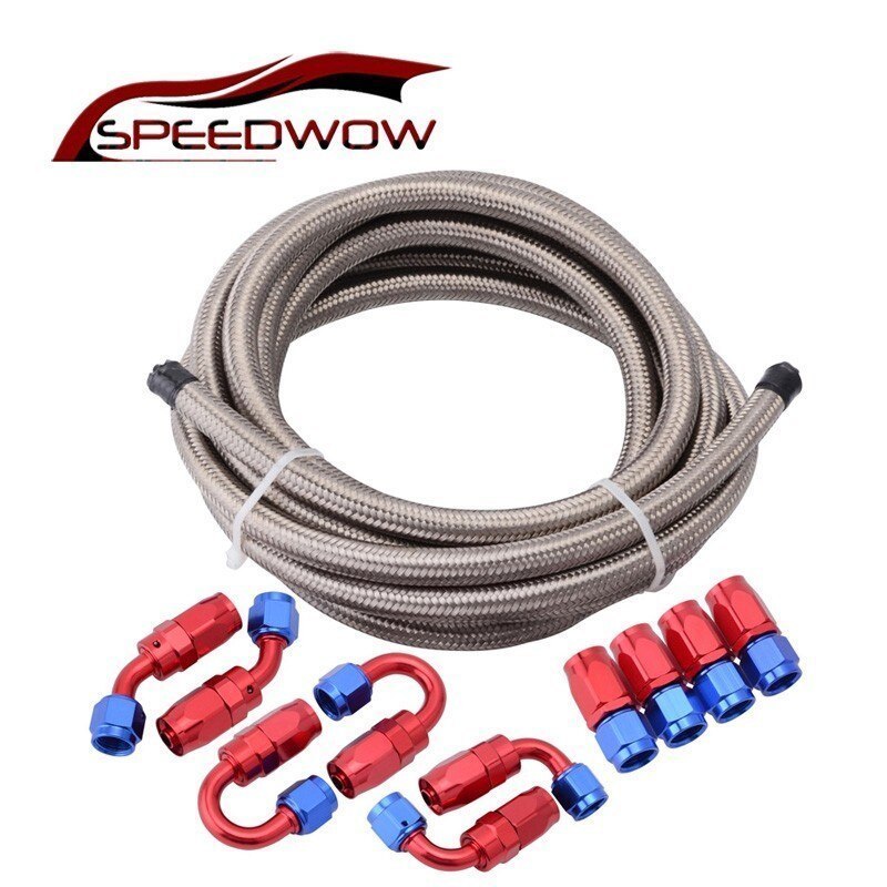 オイルクーラーメッシュホースセット 5m ホースエンド 10個セット AN10 赤青 接手ホース 燃料パイプ フィッティング アダプター