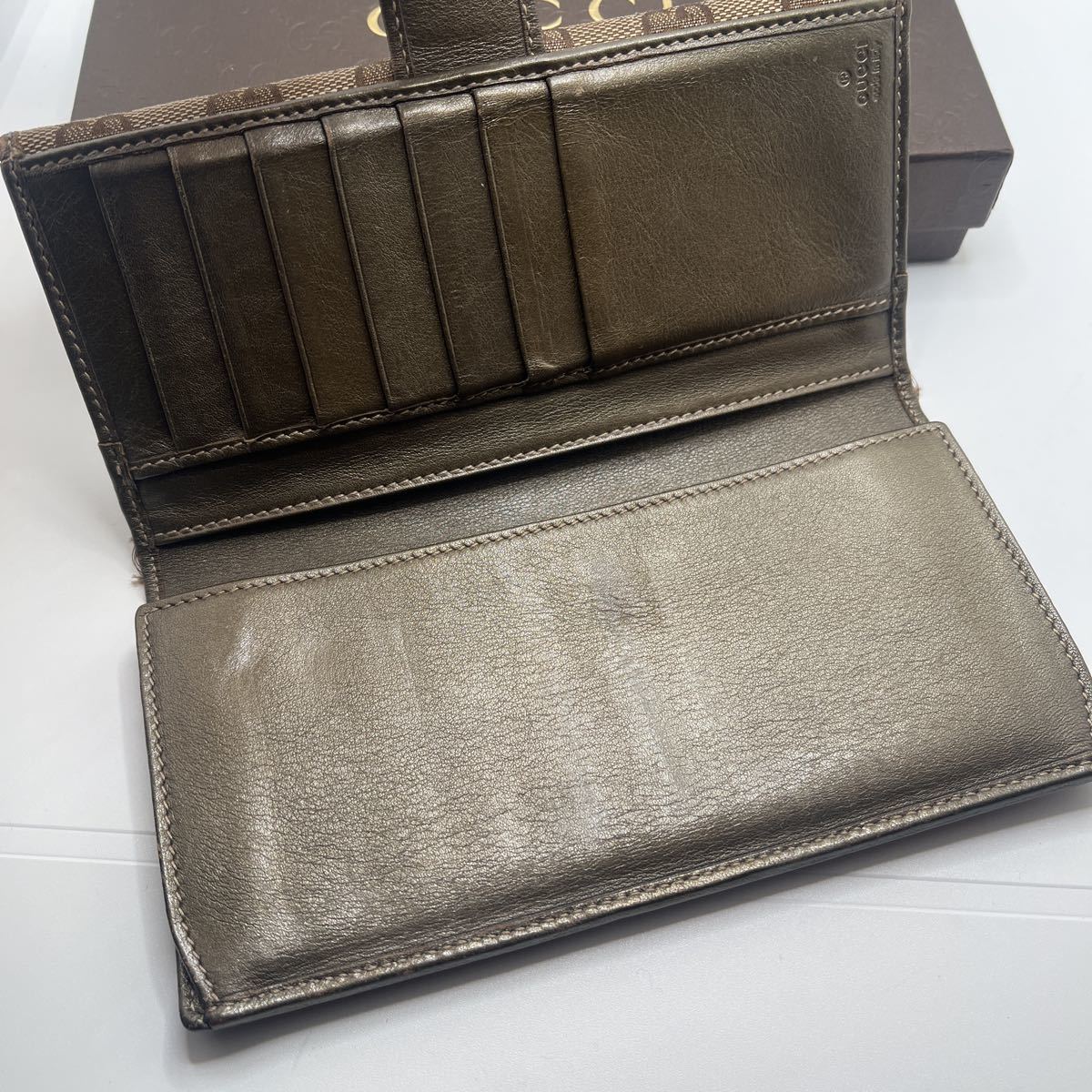 グッチ 長財布 GUCCI Wホック GGキャンバス GG柄 レザー キャンバス W