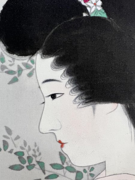 K1314 複製工芸 伊東深水「立秋」絹本 共箱 工芸 人物画 日本画 鏑木清
