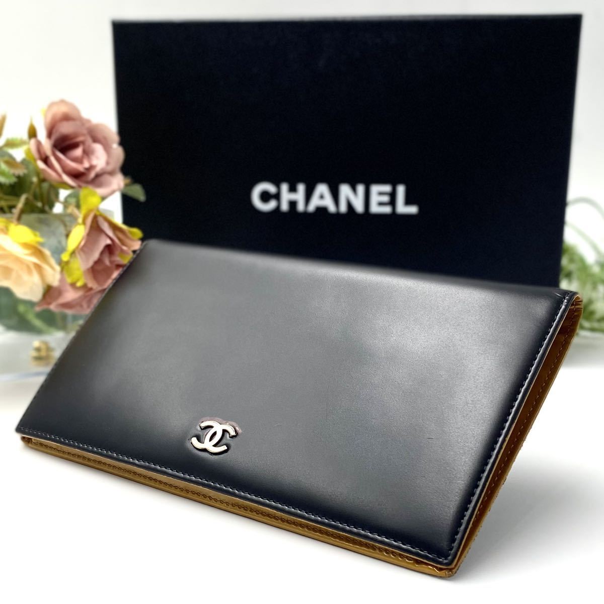 美品 CHANEL ブラック 財布 二つ折り アイコン マトラッセ キャビア 