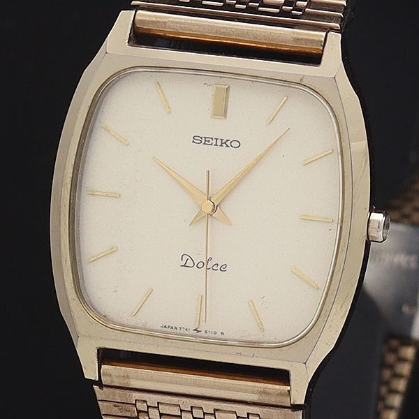 1円 稼働 良品 セイコー QZ 7741-5100 ドルチェ スクエア ゴールド系