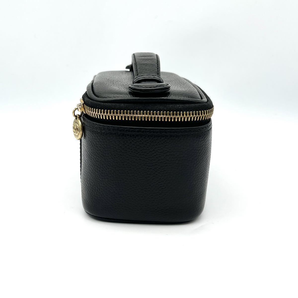 1円 良品 CHANEL シャネル ココマーク ミラー付き キャビアスキン ミニ  