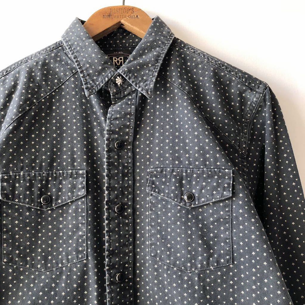 RRL トランプ柄 コンチョボタン コットン ウエスタンシャツ S ブラック