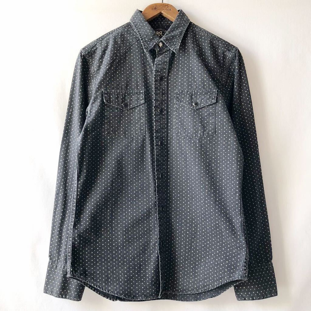 RRL トランプ柄 コンチョボタン コットン ウエスタンシャツ S ブラック