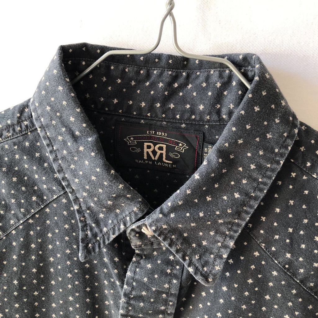 RRL トランプ柄 コンチョボタン コットン ウエスタンシャツ S ブラック