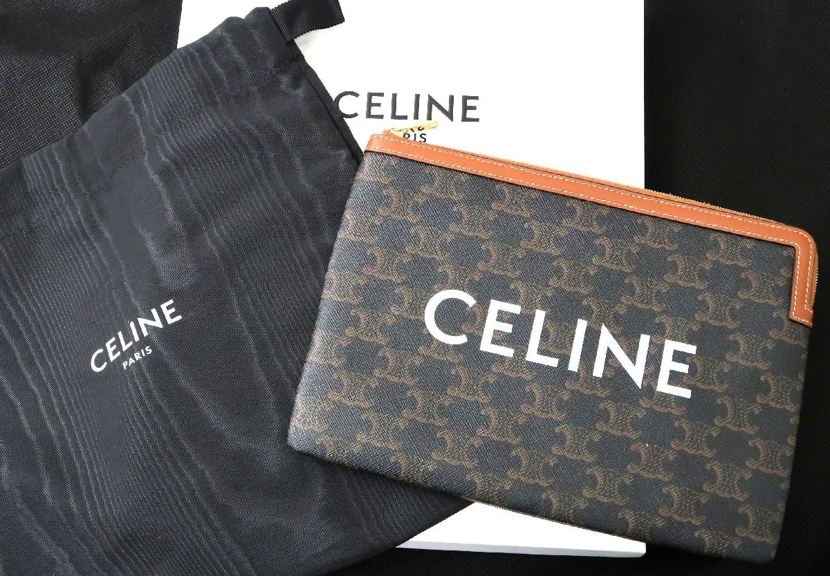 定価9.5万円弱 トリオンフ柄！美品 セリーヌ マカダム クラッチバッグ 