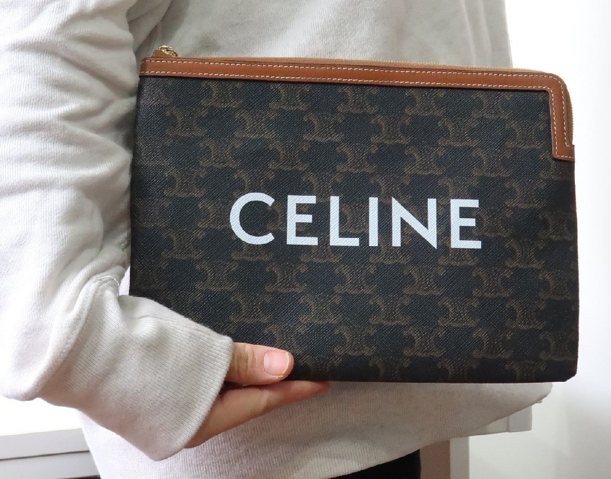定価9.5万円弱 トリオンフ柄！美品 セリーヌ マカダム クラッチバッグ