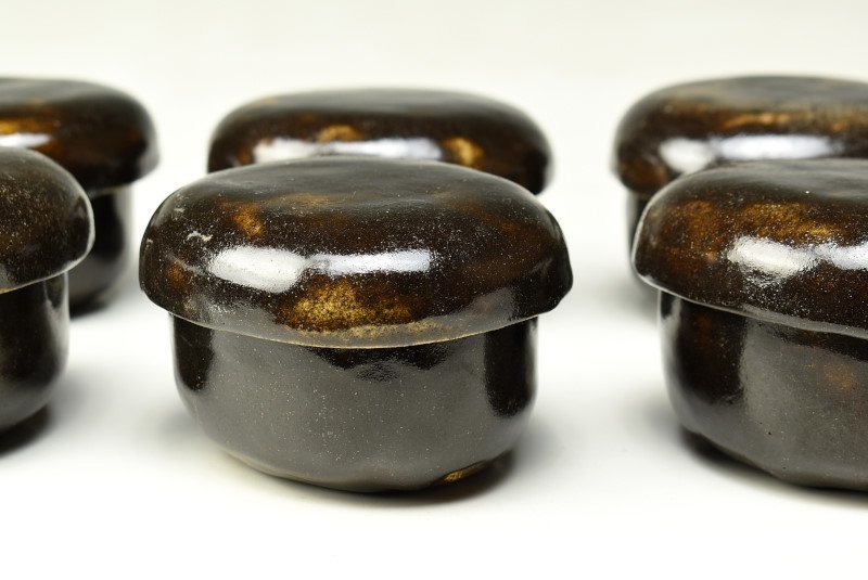 - 蓋物 さんすい通販本店 【蔵c8842f2】飴釉　蓋物　小鉢　蓋付向付　六客