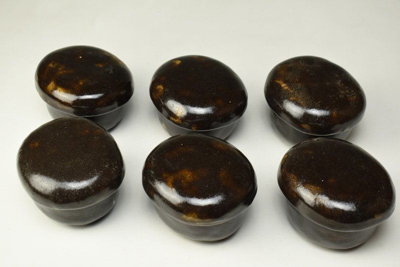 - 蓋物 さんすい通販本店 【蔵c8842f2】飴釉　蓋物　小鉢　蓋付向付　六客