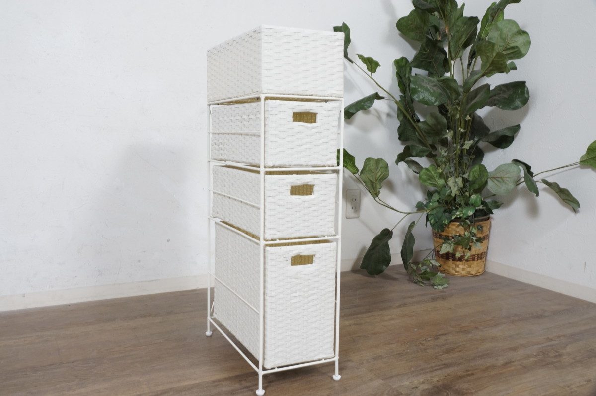 送料無料！アウトレット　幅20.5cm 　4段+1　ランドリー　チェスト　バスケット　ホワイト　FF8312