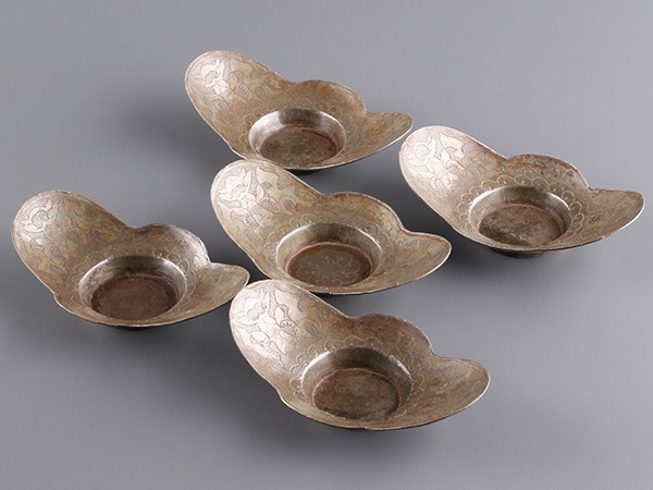 K】煎茶道具 時代 唐物 古錫 茶托 5客 うぶ品 c333 茶托 煎茶