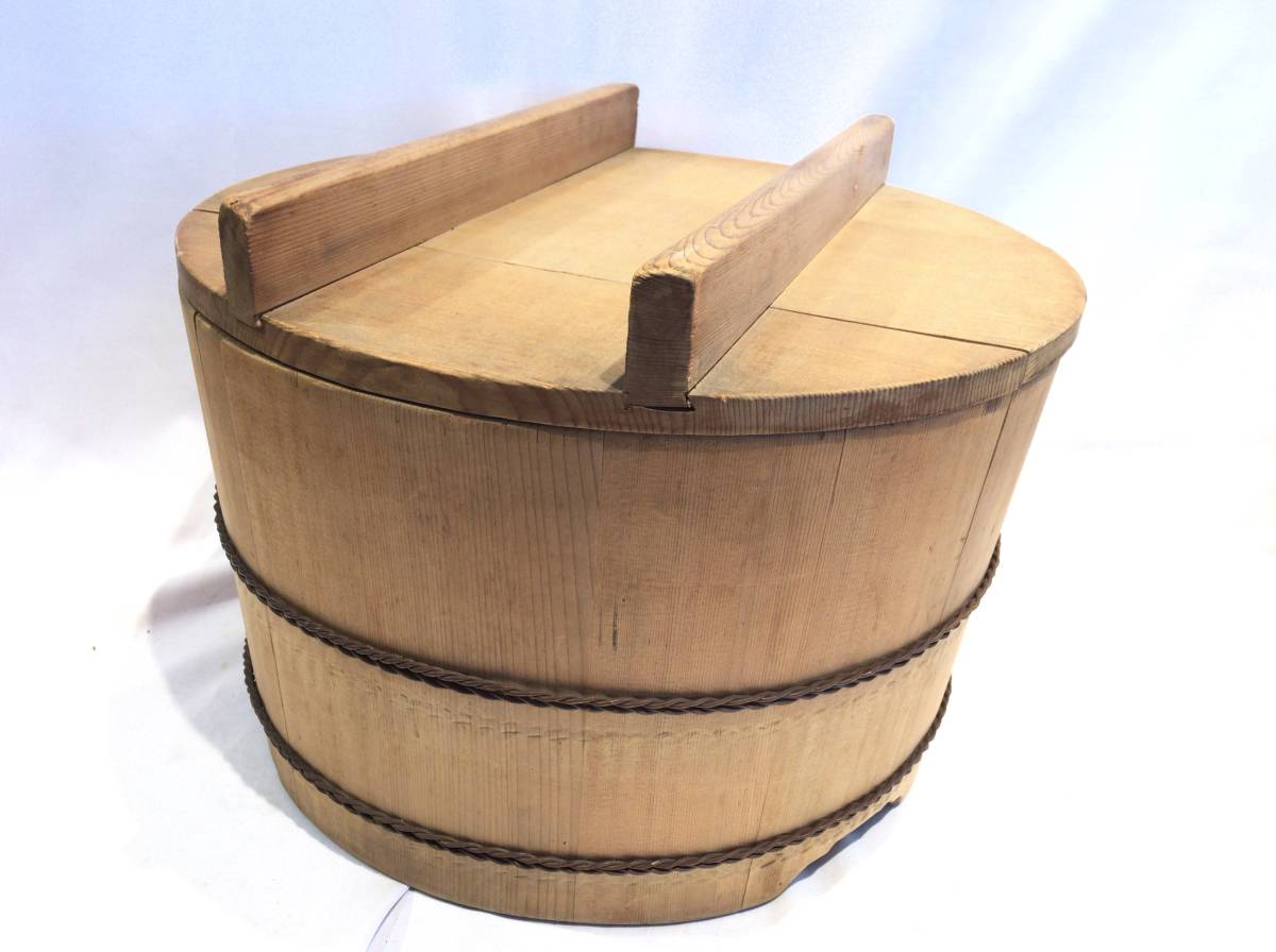 □8363□桶 樽 蓋付き お櫃 タライ 木製 飯寿司桶 木桶 寿司桶 飯台  