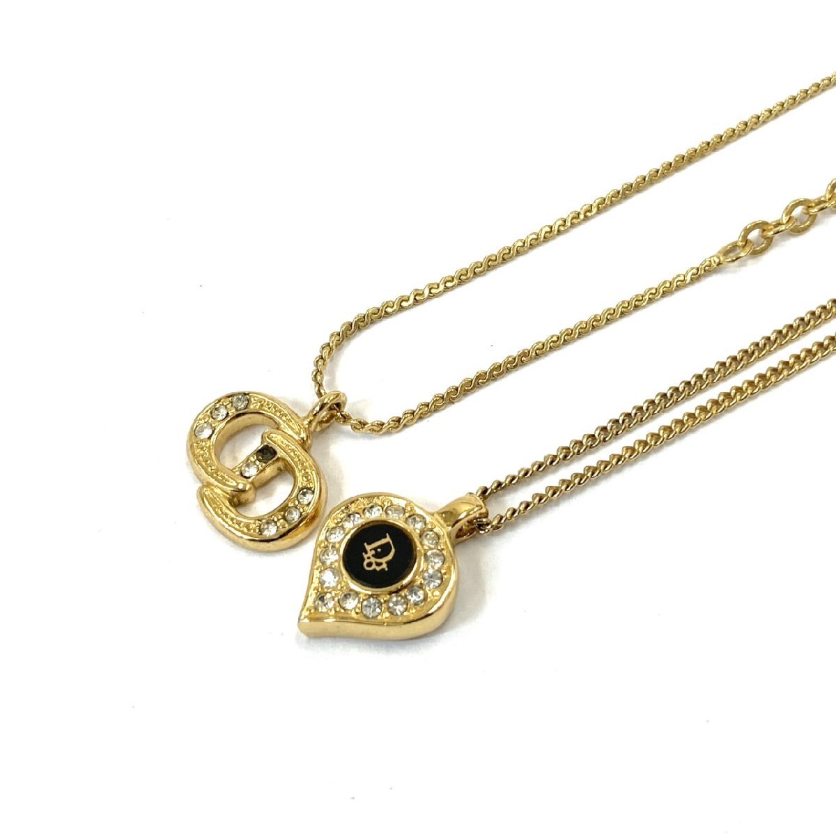 1円スタート アクセサリー まとめ2点セット Christian Dior クリスチャンディオール ネックレス チョーカー ラインストーン レディース GP