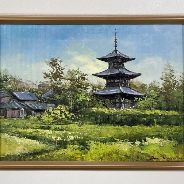 真作保証□油彩□堀川進□『法輪寺』□趣ある逸品□額付絵画 c 自然