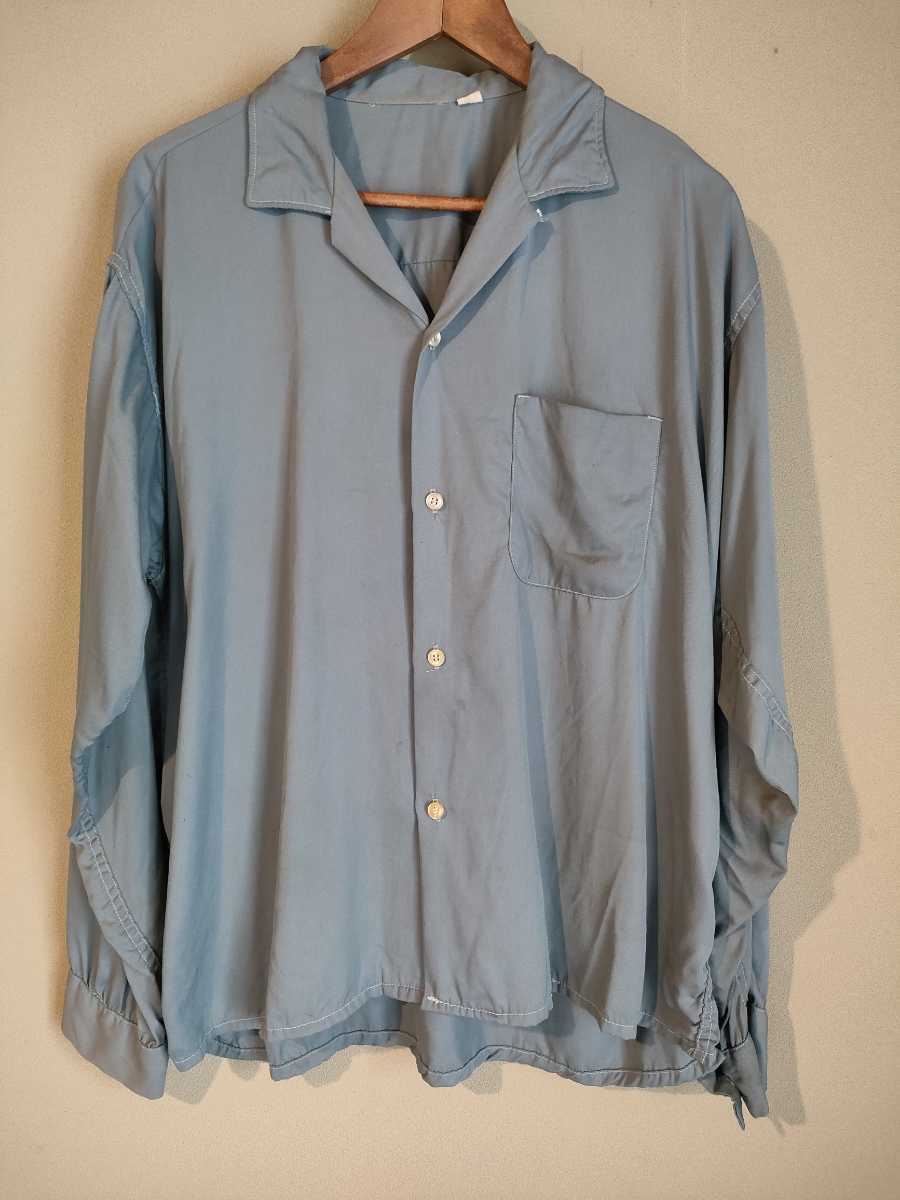 爆買い，正規品】 60s レーヨンギャバオープンカラーシャツ ブルー