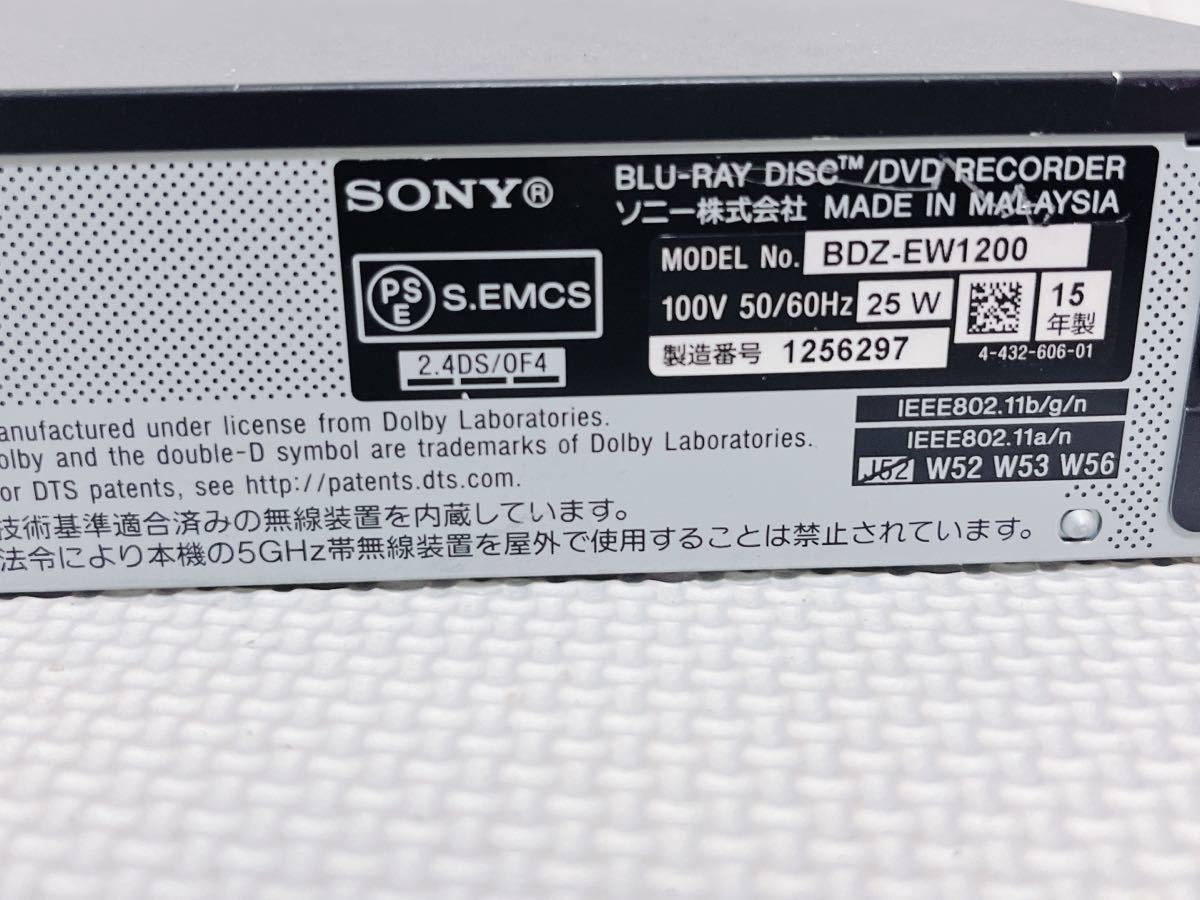 再生のみ確認の現状品】SONY ブルーレイレコーダー BDZ-EW1200 1TB
