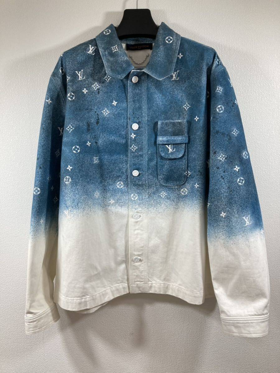 LOUIS VUITTONルイヴィトン21AWモノグラムグラデーションワークデニムジャケットRM201MQYZ HIS09W インディゴ/ホワイト 5Lシャツジャケット