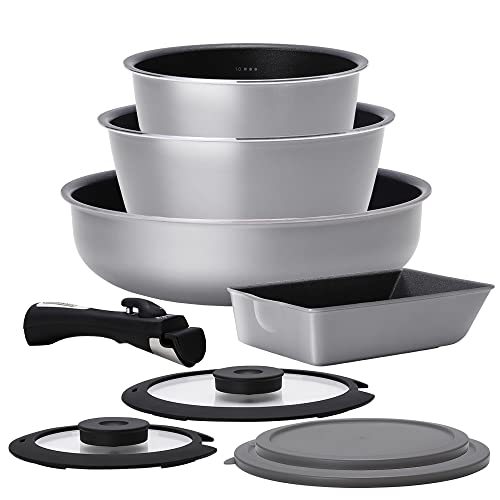 アイリスオーヤマ フライパン 鍋 セット 深型 目盛付 9点 卵焼き器 ガス火専用 オーブン調理 DCI-S9S スレートグレー