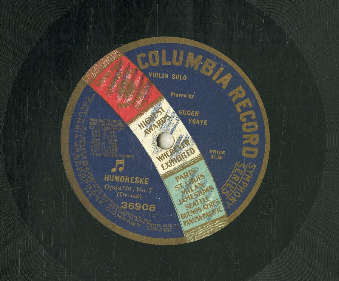 K00040836/12インチSP/ウジェーヌ・イザイ(Vn)「ドヴォルザーク / ユーモレスクOp.101-7 (36908・片面収録)」