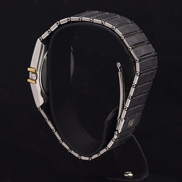 1円 稼働 良品 保証書付 オメガ QZ 1410.10 コンステレーション ゴールド文字 デイト ローマン ラウンド メンズ腕時計 0005500▼