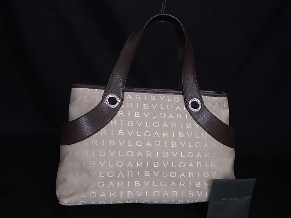 1円 BVLGARI ブルガリ ロゴマニア キャンバス×レザー ハンドバッグ トート 手持ちかばん 手提げ レディース ベージュ系 AI1862ノキ