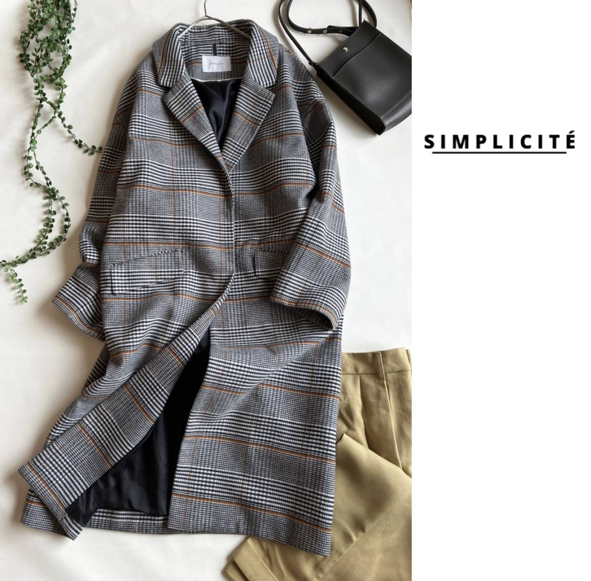 IENA取扱Simplicite□チェックチェスターコート ロングコート IENA 