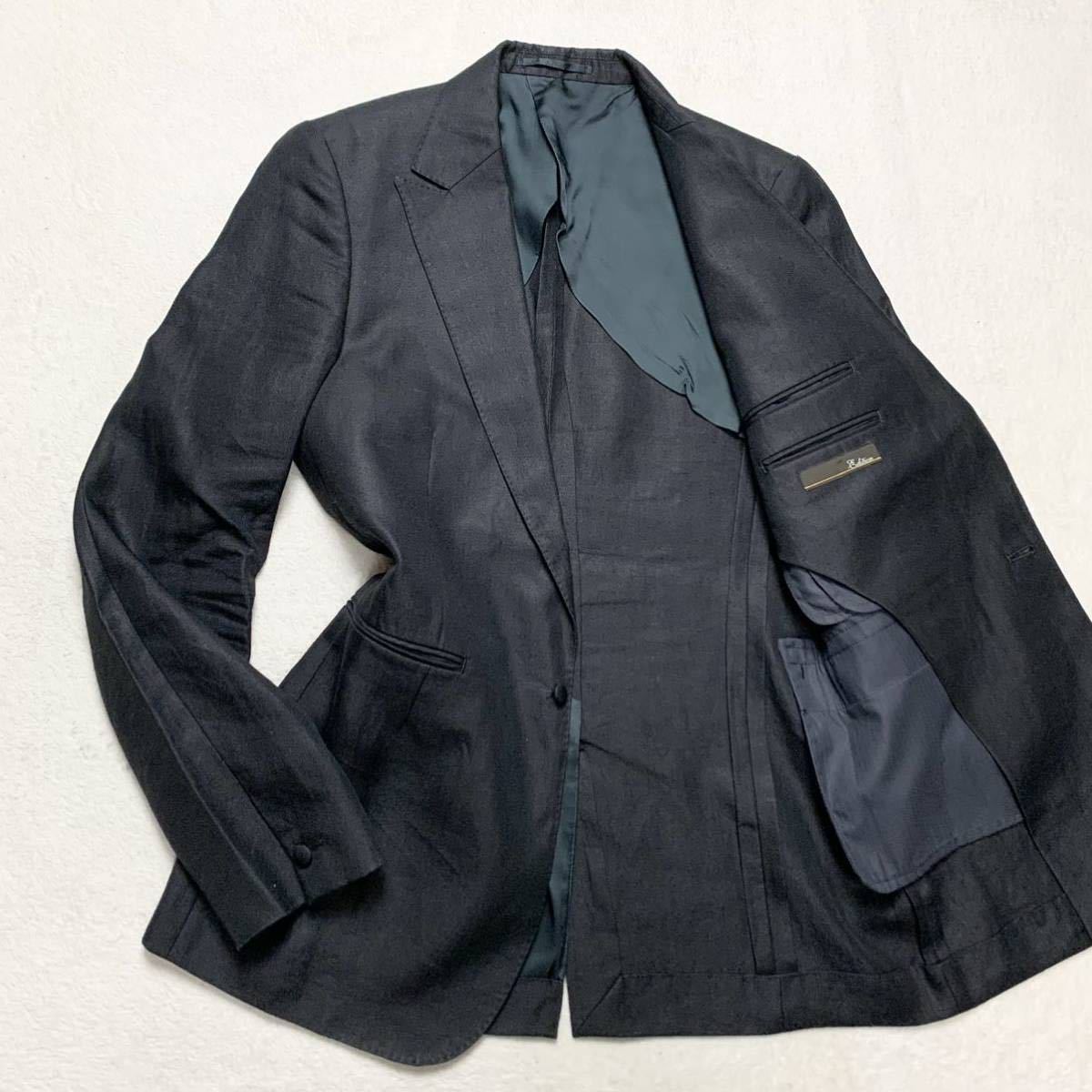 トゥモローランド【極上のリネン100%】TOMORROWLAND テーラードジャケット ブレザー アンコンジャケット 麻 ブラック 46 Mサイズ位 メンズ