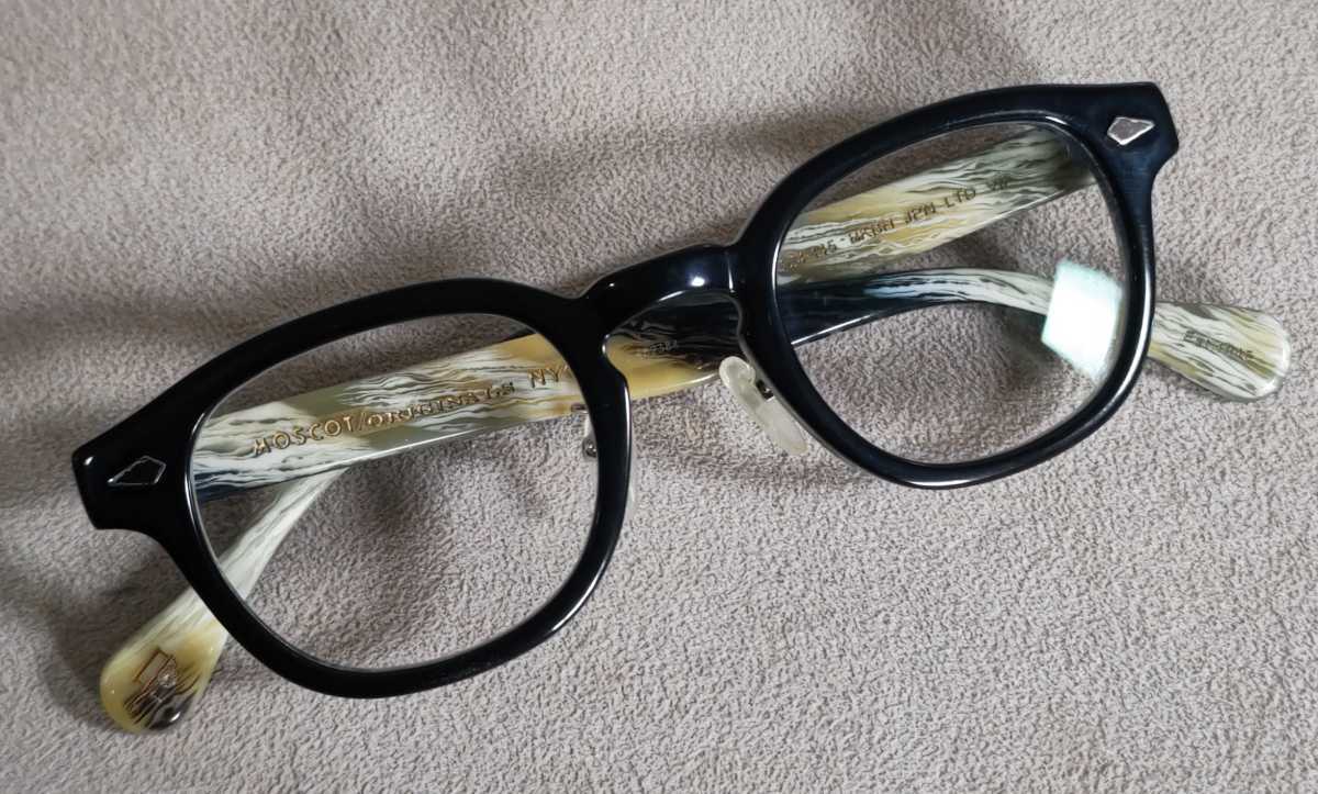 b送料無料MOSCOTモスコットLEMTOSH 46□24 145レムトッシュ眼鏡フレーム黒縁メンズまずまずの品ブラック度入りレンズ清掃済メガネ売切り