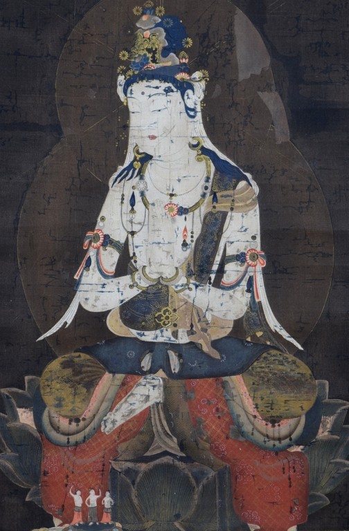 □ 仏画 観音図 絹本直色 掛軸 室町時代 古画 仏教美術 □ 明兆 中国画