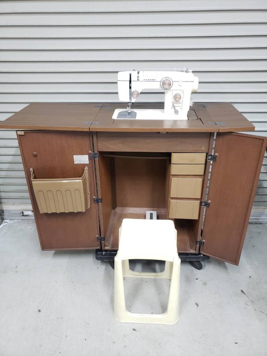 3984) JANOME ジャノメ 802 ミシン 収納 ボックス 台 作業台 椅子 