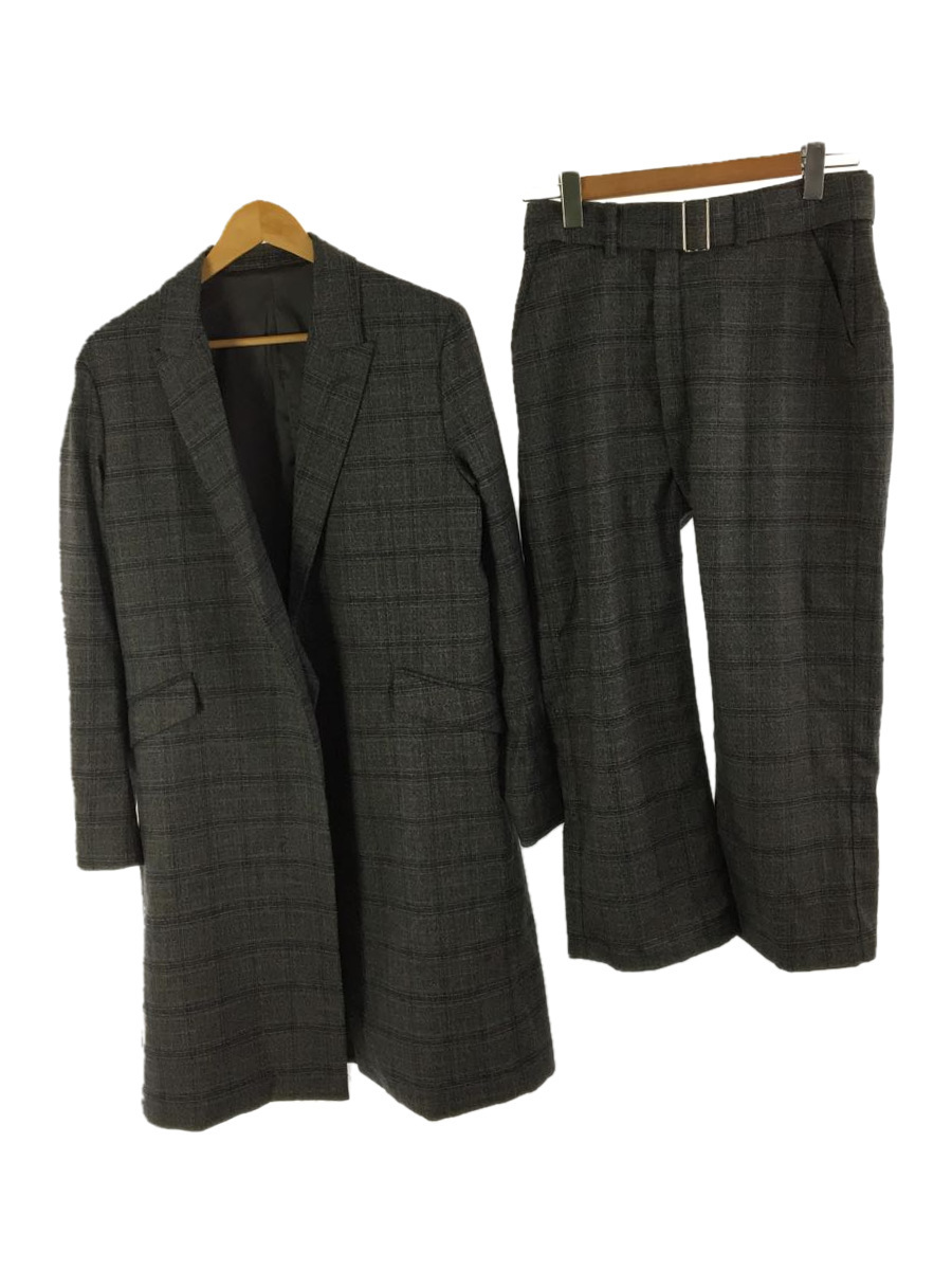 NO ID.◆セットアップ/1/ウール/グレー/ストレッチボンテージチェスターコート/バギートラウザーズ