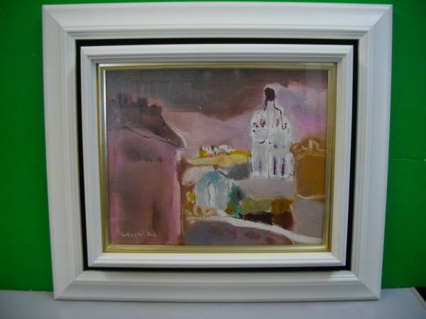 吉田栄一「越後路」12号 油彩リアリズム額装絵画 日本風景画 油絵 師:石井柏亭 油絵□教会のある風景□吉田一雄/□額入 【公式通販】