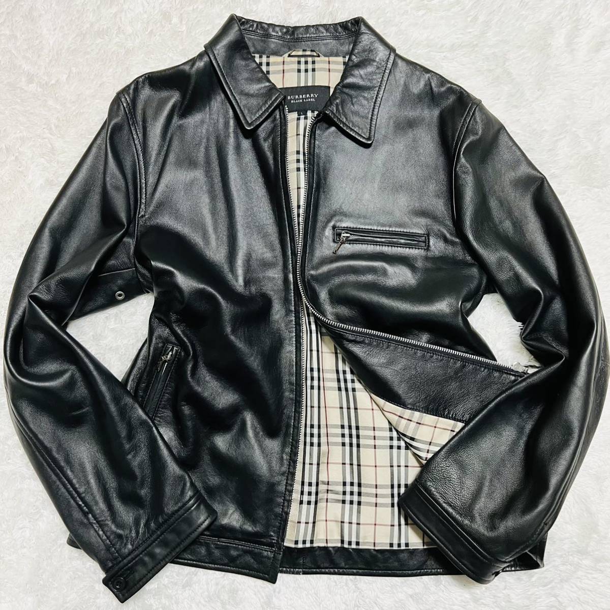 ブランド別 BURBERRY BLACK LABEL ラムレザー テーラードジャケット L