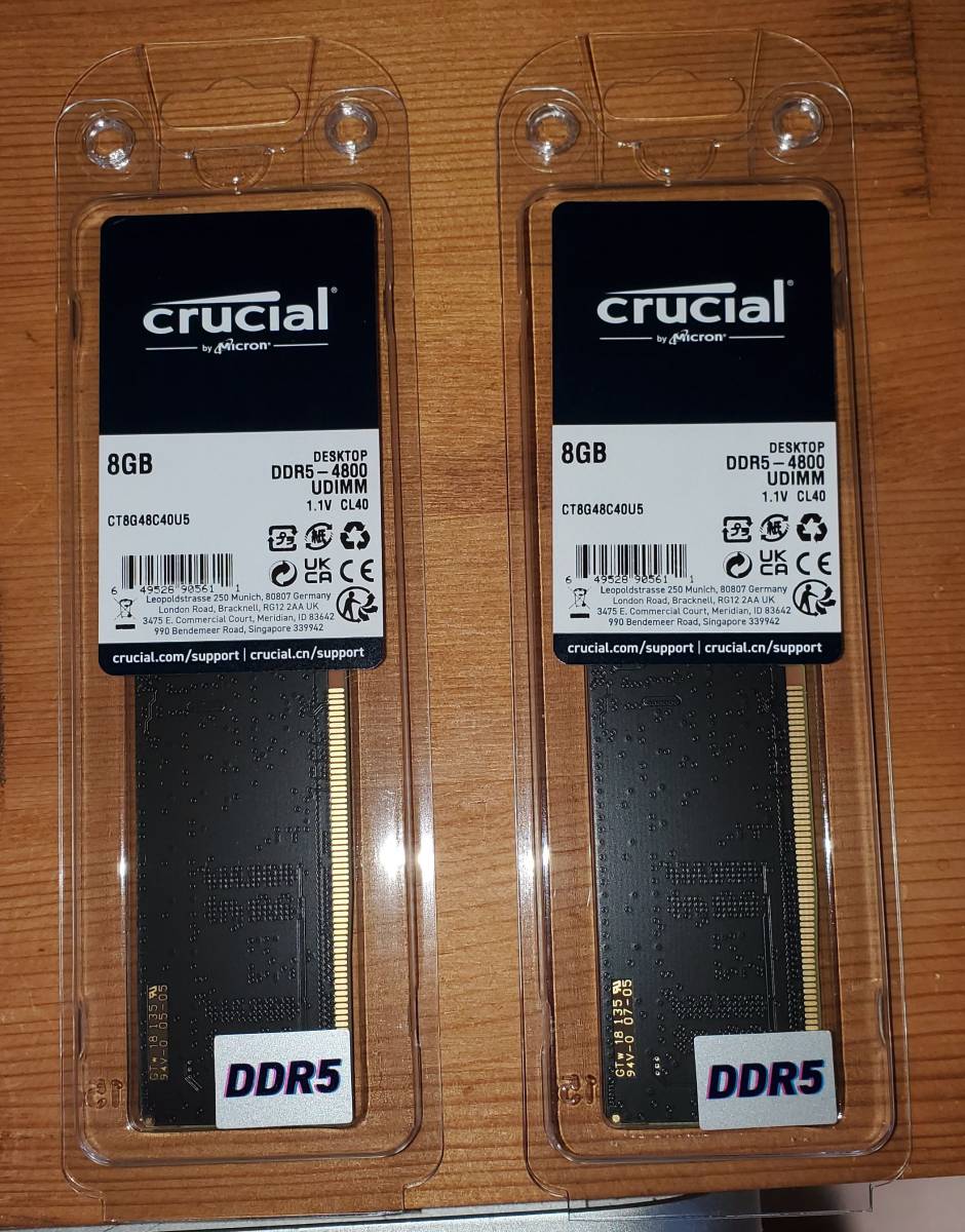 607 新品 Crucial（クルーシャル） PC5-38400(DDR5-4800) 16GB（8GB×2