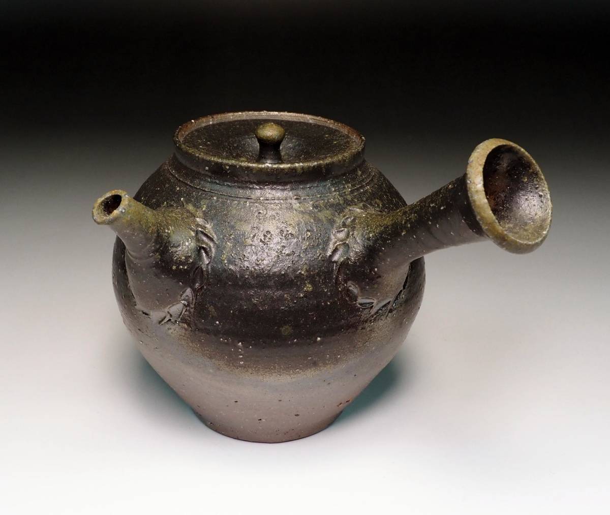 真作保証 山田想 常滑急須 自然釉焼締 共箱 描銘有 横手 煎茶器 師 