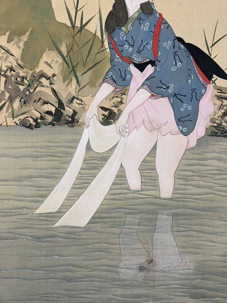 不明】春画 枕絵 艶絵 風俗画 秘画 美人画 日本画 掛軸 絹本 肉筆 合箱