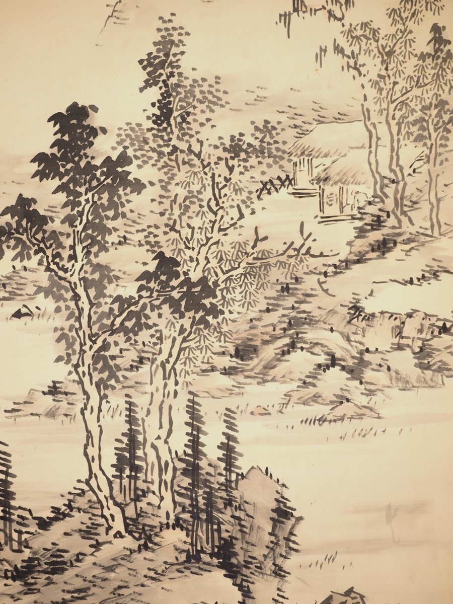 真作 蘇山 三浦梧門 7788 掛軸 日本画 水墨山水画 合箱 絹本 風景画