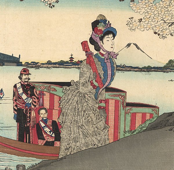 HANA/本物 浮世絵 三枚続 田舎源氏花ミ姿～隅田川遊覧圖 国貞画！